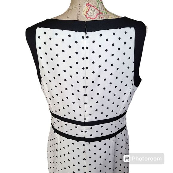 Evan Picone Black Label Size 12 Classy Preppy White Black Polka Dot Sheath Dress - Picture 8 of 12